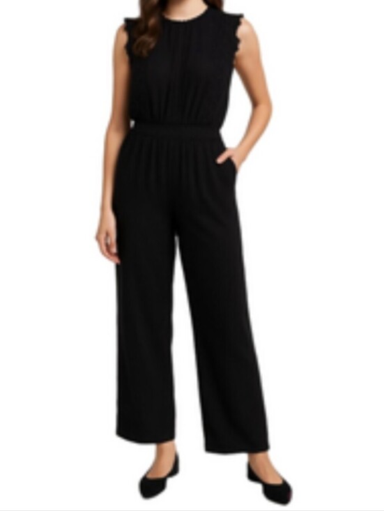 Monteau Los Angeles Pants - Monteau Los Angeles Black Sleeveless jumpsuit skinny elastic waistband Size Smal